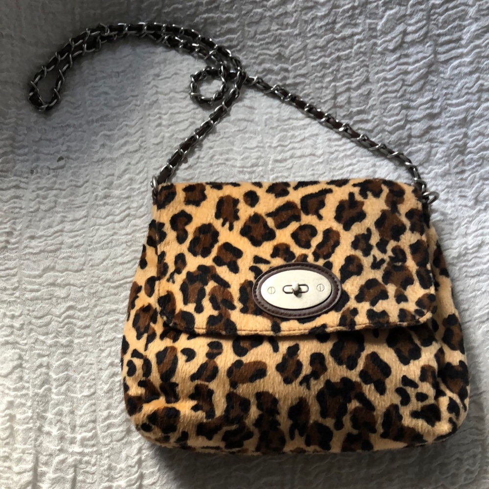 Fuzzy cheetah print crossbody bag